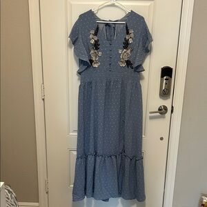 Blue Floral Embroidered Dress